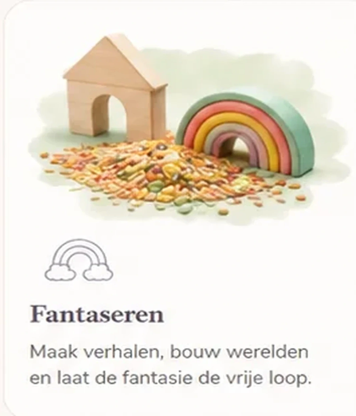 Fantasierijk sensorisch spel met kleurrijke mix en houten speelgoed