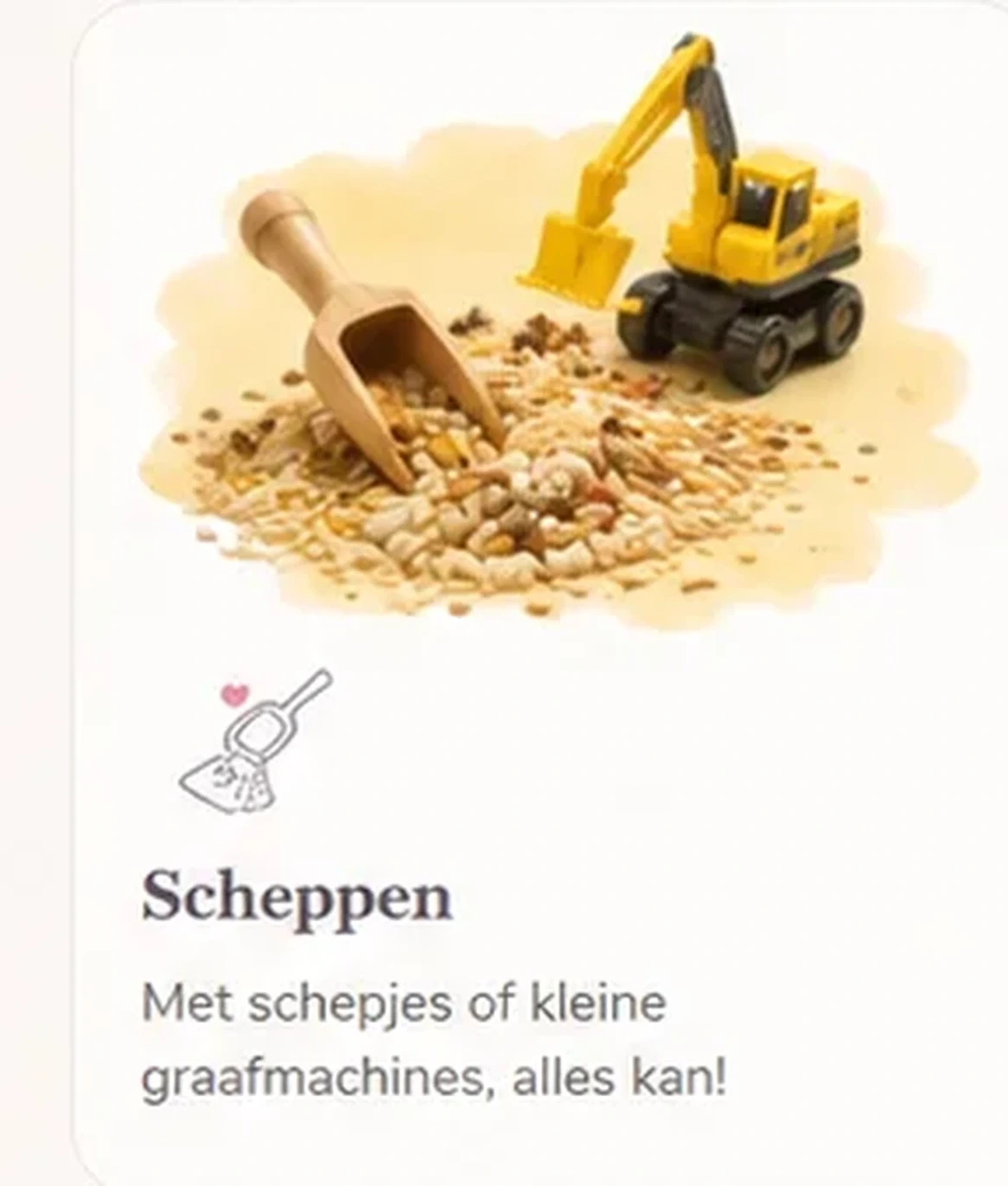 Sensorisch spel met schepje en kleine graafmachine